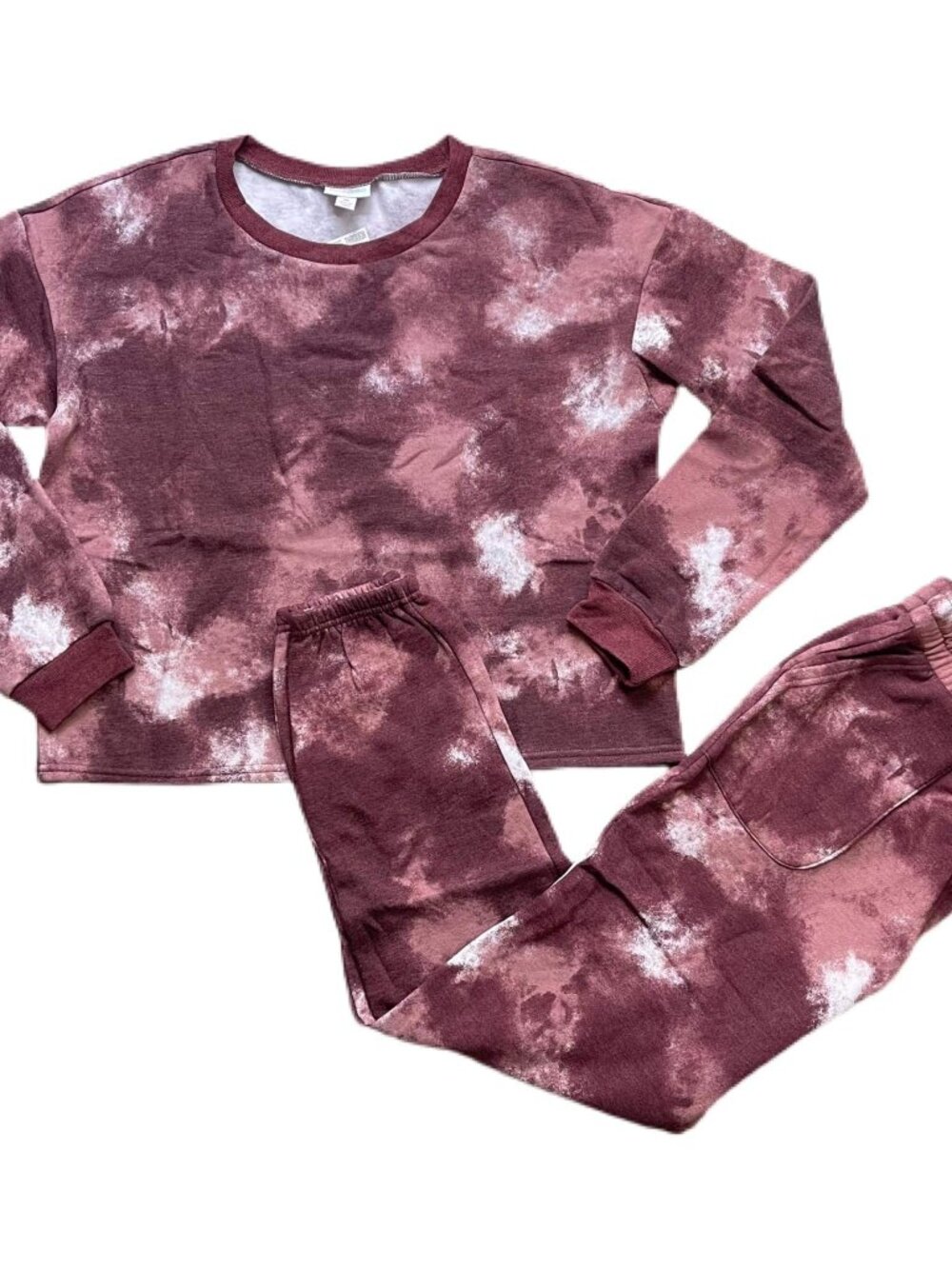 NEW S LuLaRoe Lulu Matching Set Sweatsuit Joggers Long Sleeve Pink Tie Dye Red